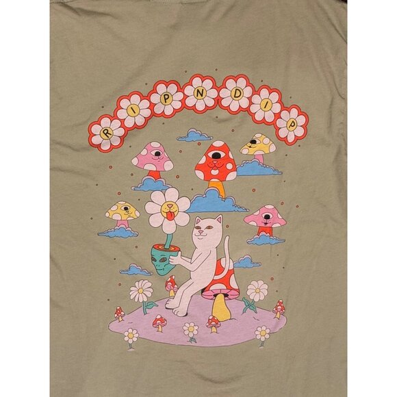 Ripndip Nermal Long Sleeve Shirt Size M Olive Green Trippy Cat Flower Mushroom - Picture 8 of 10